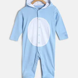 MINI KLUB Infant Kids Blue & White Solid Pure Cotton Sleep Suit-32