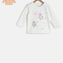 MINI KLUB Girls White & Beige Printed T-Shirt With Jacket-54