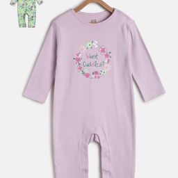 MINI KLUB Infant Girls Pack Of 2 Printed Pure Cotton Rompers-picture-14
