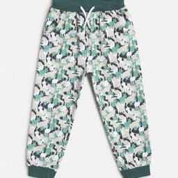 MINI KLUB Infant Boys Green & Beige Printed Pure Cotton Joggers-image-16