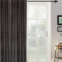 SOKNACK Grey & Brown Abstract Black Out Door Curtain-image-49