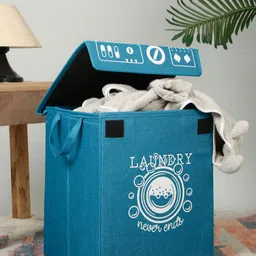 SOKNACK Blue & White Printed Jute Foldable Laundry Bag-26