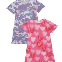 Anthrilo Girls Pack Of 2 Conversational Printed Pure Cotton T-shirt Nightdress-image-18
