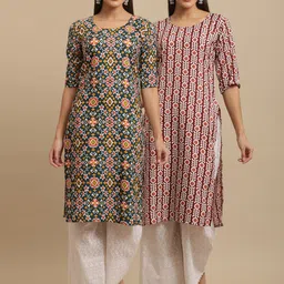 KALINI Pack of 2 Digital Ethnic Motifs Printed Straight Kurtas-image-71