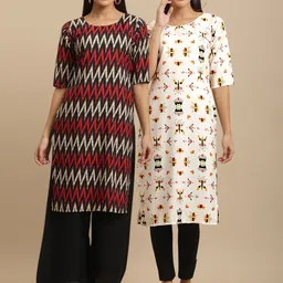 KALINI Pack Of 2 Floral Printed Crepe Kurta-image-89