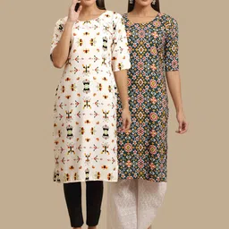 KALINI Women Multicoloured Ethnic Motifs Printed Block Print Handloom Crepe Kurta-image-49