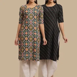 KALINI Pack Of 2 Ethnic Motifs Printed Asymmetric Kurtas-picture-19
