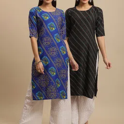 KALINI Pack Of 2 Floral Printed Straight Regular Crepe Kurtas-picture-19