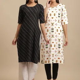 KALINI Pack Of 2 Ethnic Motifs Printed Straight Regular Crepe Kurta-image-98