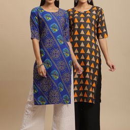 KALINI Pack Of 2 Ethnic Motifs Printed Straight Regular Crepe Kurta-image-92