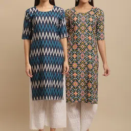 KALINI Women Blue & Green Ethnic Motifs Printed Crepe Kurta-picture-9