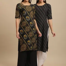 KALINI Women Black & Red Ethnic Motifs Printed Crepe Kurta-14