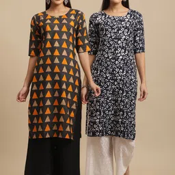 KALINI Geometric Printed Crepe Straight Panelled Kurta-28