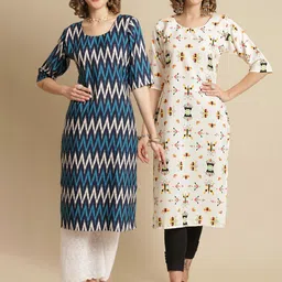 KALINI Pack Of 2 Chevron Printed Flared Sleeves Crepe Kurta-picture-22