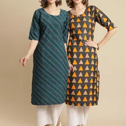 KALINI Pack Of 2 Geometric Printed Straight Regular Crepe Kurta-picture-18