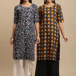 KALINI Pack Of 2 Geometric Printed Straight Crepe Kurtas-13