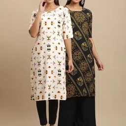 KALINI Pack Of 2 Geometric Printed Crepe Kurtas-11