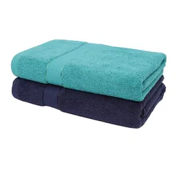 Cloth Fusion Teal Blue & Navy Blue 2 Pieces 500 GSM Cotton Bath Towels-15