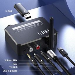 atdaraz Bluetooth 5.1 Digital Audio Receiver, DAC, Digital to Analog Converter 3.5mm Aux RCA L/R U-Disk High Fidelity Optical Stereo 2 in1 Wireless Adadper image 5