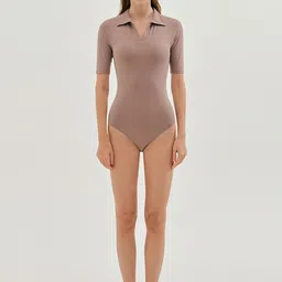 LULU & SKY Shirt Collar Solid Seamless Bodysuit-image-35