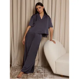 Sweet Dreams Women Grey Silky Shirt & Pyjama (Set of 2)-picture-27