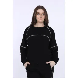 MAYSIXTY Women Fleece Black Solid Full Sleeve Sweat Shirt-picture-48