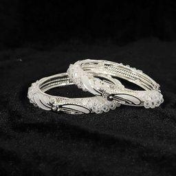 ZULKA Set of 2 Alloy Metal with Zircon Diamond & Pearls Bangles Kada-image-90