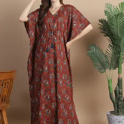 Secret Wish Ethnic Printed V-Neck Cotton Maternity Kaftan Dress-image-57