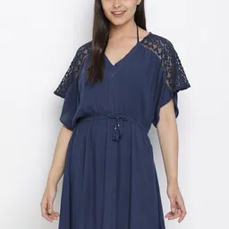 Oxolloxo Women Navy Blue Solid Beach Wear Kaftan-image-11