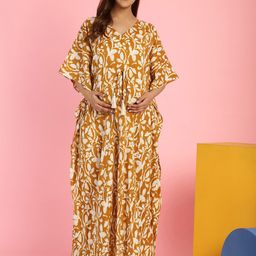 Secret Wish Floral Printed Pure Cotton Maternity Maxi Nightdress-image-84