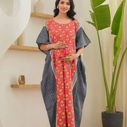 Aujjessa Geometric Printed Maternity Maxi Kaftan Nightdress-picture-56