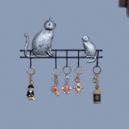 Golden Peacock Silver-Toned & Black Iron Cat Style Wall Hanging Key Holder-44