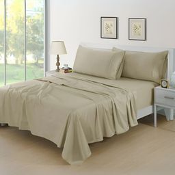 Aurave Rossini Khaki Cotton 400 TC Fitted Queen Bedsheet with 2 Pillow Covers-image-72