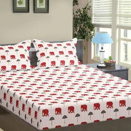 Trance Home Linen Red Printed 180 TC Cotton Fitted Double King Bedsheet & 2 Pillow Covers-image-23