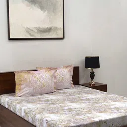BOMBAY DYEING Fantasque Beige Floral Printed Cotton180 TC King Bedsheet Set 2.74 x 2.74 m-image-37