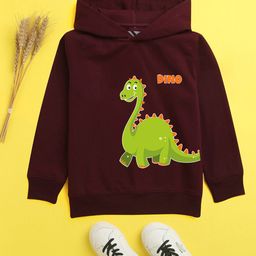 NUSYL Unisex Kids Burgundy Printed Hooded Sweatshirt-image-89