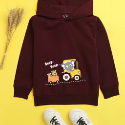 NUSYL Unisex Kids Burgundy Printed Hooded Sweatshirt-image-73