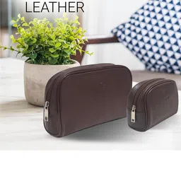 Kara Set Of 2 Tan Brown Solid Multi-Purpose Toiletry Kit image 5