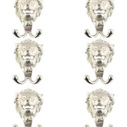 IndianShelf Silver-Toned 6 Pieces Iron Lion Wall Hanger Hooks-3