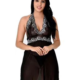 Fihana Printed Halter Neck Net Baby Doll-picture-51