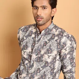 Jompers Men Floral Printed Regular Chikankari Pure Cotton Kurta with Pyjamas-picture-11
