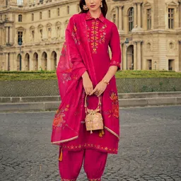 MOJILAA Women Floral Embroidered Regular Beads and Stones Kurta with Salwar & With Dupatta-picture-53