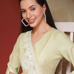 Nayam By Lakshita Floral Embroidered Angrakha Thread Work Kurta with Palazzos & Dupatta-18
