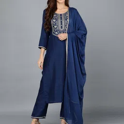 KALINI Ethnic Motifs Yoke Design Sequinned Kurta With Trousers & Dupatta image 2