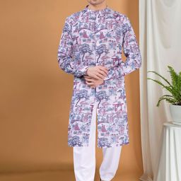 SHIWAM ETHNIX Ethnic Motifs Printed Band Collar Regular Kurta With Pyjama image 1