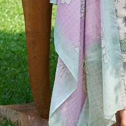 Indo Era Floral Printed Regular Thread Work Pure Cotton Kurta with Trousers & With Dupatta image 4
