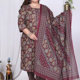 Swasti Floral Printed Regular Sequinned Pure Cotton Kurta with Trousers & Dupatta image 1