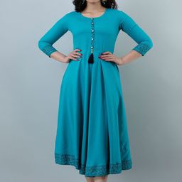 PEARL IND Round Neck Rayon Anarkali Kurta-image-98