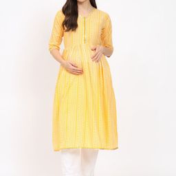 Aujjessa Geometric Printed Maternity Pure Cotton Anarkali Kurta-image-42