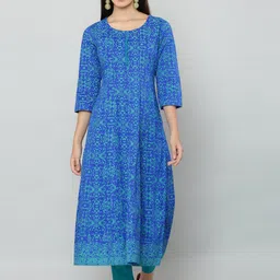 EZIS FASHION Women Blue & Sea Green Ethnic Motifs Printed Cotton Anarkali Kurta-picture-16
